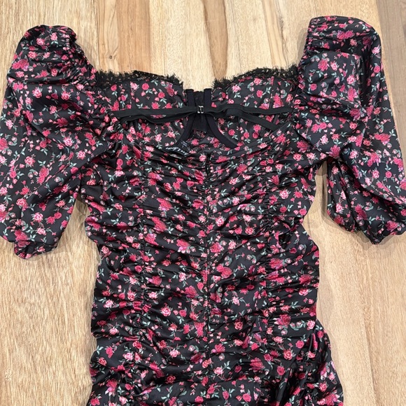 For Love and Lemons Floral Print Puff Sleeve Bustier Mini Dress Size Large - Picture 9 of 14